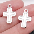 Pair of polished silver alloy cross pendants for DIY jewelry making and keychains - 19x13mm (1.1g)