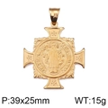 Colgante de cruz para hombre en acero de titanio dorado con grabado San Benito - Dorado (KP77993-Z)