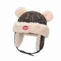 Winter leopard print baby pilot hat with dual pom-poms and warm faux fur lining - Gray BACKNOW Tag Style (Gray C)