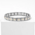 Italian style 9mm stainless steel bracelet with oval stone and gold charms on white base - 0207-oval Milky White Stone Section 1