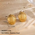 Textured golden stainless steel oval stud earrings with shell pattern finish - Gold Textured Oval Stud Earrings