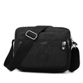 Borsa a tracolla da donna in nylon nero impermeabile con ampia tracolla regolabile - Nero