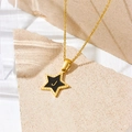 Golden star necklace with black 'J' letter pendant displayed on mineral stones - Letter J Style (D112)