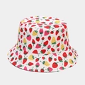 White cotton bucket hat with colorful strawberry patterns for summer outdoor sun protection - M (56-58cm) / Colorful Strawberry White