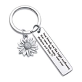 Friendship keychain with sunflower charm and engraved stainless steel quote tag - 12x50mm / Sunflower Style (True Friends-C1138)