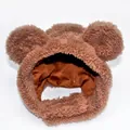 Cute brown plush bear ear hat for small pets with cozy sherpa fleece and striped lining - Small / Brown Bear