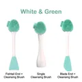 White-Green double-sided silicone facial cleansing brush and spatula set for skincare - Spatula + Facial Brush / White Green