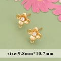 18k gold plated flower earring stud with zircon inlay and loop connector for DIY jewelry - Four-Petal Flower
