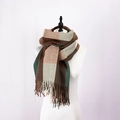 Classic British plaid scarf in brown and camel with soft tassels for autumn - Green