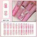 Pink Christmas press-on nails with snowflakes and 3D bow design 24-piece full set - SGCY-254 / Glue Type