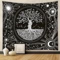 Bohemian tree of life wall tapestry with celestial sun and moon symbols in black and white - Gt220933 / 73*95CM (Cross-border Brushed)