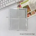 Transparent 4-pocket 6-hole binder sleeves for 3-inch photos and cards, set of refill pages - A6 Wide 4-Pocket PP Pages 3-Layer