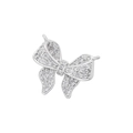 Detailed view of silver bow pendant with shimmering cubic zirconia and dual loops - VD1474 Bow-Silver