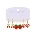 Cute fruit and heart earring set featuring red cherry strawberry and heart dangles - Red Ear Hooks (WG-0926)