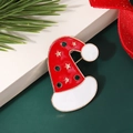 Mini Christmas hat enamel brooch with green rhinestone and gold star on pine background - Style 11