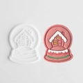 Christmas snow globe house cookie cutter with decorated pink icing sugar cookie - Crystal Ball House
