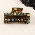 Pinza per capelli Halloween marrone con stampe di zucche e fantasmi colorati - Marrone (D5-2-5)