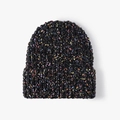Women's warm black knit hat with colorful nep yarn dots and ribbed winter design - One Size / Black (Colorful Speckled)