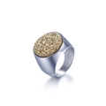 Breiter Edelstahlring in Silber mit goldenem Druzy-Ovalstein-Inlay für Damen - US 6 / Goldene Oberfläche (KR88902S-K)