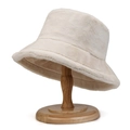 Sombrero de pescador de felpa gruesa para mujer en blanco crema suave para invierno - Beige