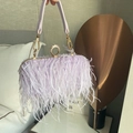 Elegant light purple feather clutch bag with crystal ring handle and gold chain strap - Light Purple