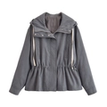 Donkergrijze dames cargo jas met capuchon, trekkoord in de taille en metalen ritsdetails - XS / Tops