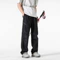Women high waist black cargo pants with tactical multi-pockets and adjustable drawstring cuffs - M / Black