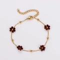 Vintage beaded flower bracelet in gold and dark red with faceted beads and chain - Dark Red-Bracelet