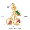 Gold-filled cherry pendant featuring pink and green crystals with detailed dimensions - Cherry Model C / Gold (Lotus Pink)