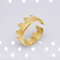 Adjustable gold stainless steel ring with detailed tree leaf texture and polished finish - b17 Branch Design / Gold
