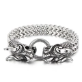 Bracciale da uomo con testa di drago argento e trama retrò su sfondo bianco - Color Acciaio