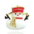 Detailansicht der Schneemann Weihnachts-Brosche mit rotem Hut und funkelnden Steinen - Weihnachtsschneemann