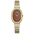 Women's oval gold watch with dark brown marble dial and metallic link strap - Gold Case Coffee Dial Gold Band