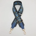 Tracolla regolabile in tela con motivo paisley vintage e fibbie in metallo dorato - Blu Lago + Pelle Blu Lago + Gancio Dorato