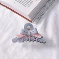 Elegant French acetate bow hair claw clip in grey-blue with pink inner layer for updos - Blue & Pink