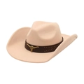 Classic beige wool felt cowboy hat with bull head metal emblem and rivet leather band - Gold Bull Head / Beige