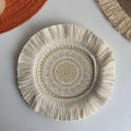 Set de table bohème tissé beige et jaune clair avec détails de franges - Dessous de Verre Floral Jaune 17cm Style 2 / 17cm