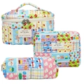 Three-piece quilted cotton floral makeup bag set with festive colorful cartoon patterns - Cartoon Paradise