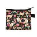 Cartoon pug dog and rose floral print square coin purse with zipper closure - Pug Dog