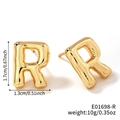 Polished gold balloon style letter R stud earrings with shiny metallic finish - Letter R (E01698-R)