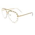 Frameless pilot sunglasses with gold metal frame and rivet detail on transparent lenses - Gold Frame White Lens (Transparent Sleeves)