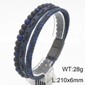 Bracciale punk multistrato in pelle da uomo con perline occhio di tigre blu e chiusura nera - Lapislazzuli Blu (KB188307-KLHQ)