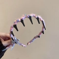 Detail showing the colorful wool yarn texture and comb teeth on this stylish headband - 5# Pink (Mixed Color Wool)