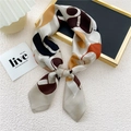 Elegant 70cm silk scarf featuring geometric abstract prints in beige and brown tones - 21 Letter CHE Khaki