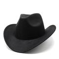 Detailansicht eines schwarzen Western-Cowboyhuts aus Filz mit breiter Krempe und Krone - M / Schwarz