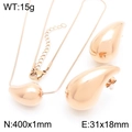 Rose gold stainless steel jewelry set featuring chunky waterdrop earrings and snake chain - Rose Gold Large Water Drop Set (KS221211-KFC)
