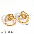 Spiral geometric stainless steel stud earrings with 18k gold plating 27.7mm size - All Gold Double Hoop Spiral Style (TE60188-G)