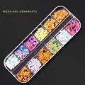 Nail art decoration set G-54 featuring colorful horse eye sequins in a 12-grid organizer - G-54 Style (Iridescent Petal Leaf Sequins)