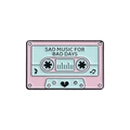 Pink and blue retro cassette enamel pin with Sad Music for Bad Days text and heart - Sad Music Style (QHXZ290)