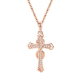 Elegante collana in argento s925 oro rosa con ciondolo a croce e cristalli micro-pave - Design D682 / Oro Rosa con Catena a Croce